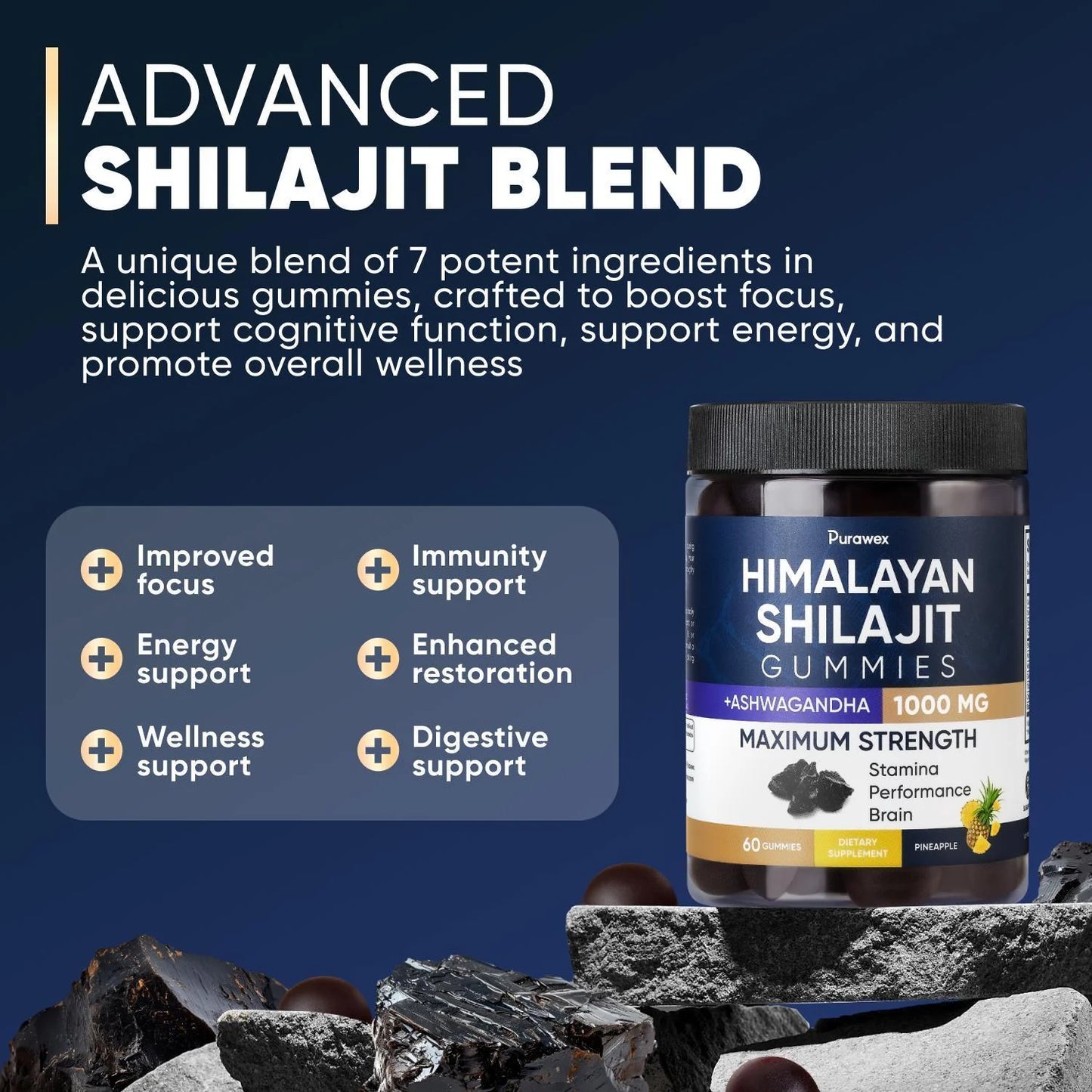 Shilajit Gummies 1000Mg, Shilajit Gummies for Men and Women, Energy, Immunity