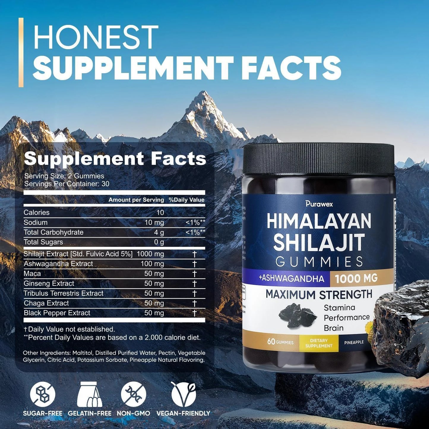 Shilajit Gummies 1000Mg, Shilajit Gummies for Men and Women, Energy, Immunity